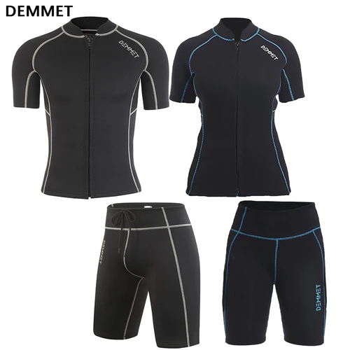 Traje de neopreno corto DEMMET para hombre, traje de buceo de neopreno con manga dividida, traje húmedo para mujer con cremallera frontal, pesca submarina, natación, surf, traje de baño de 1,5 MM/3MM