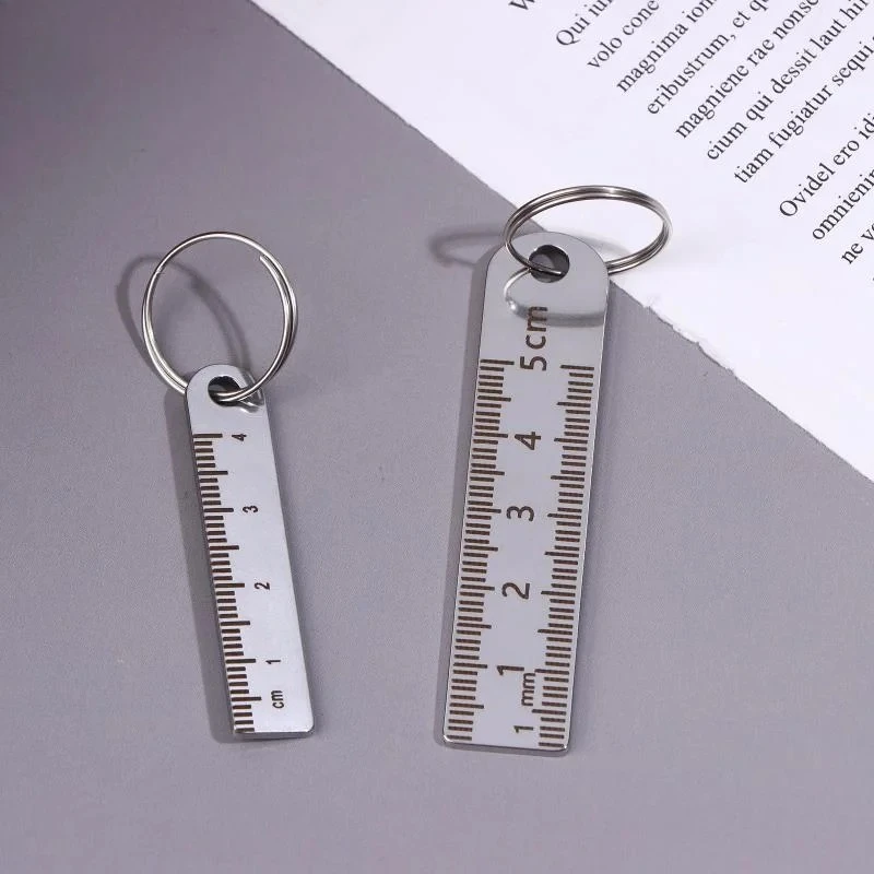 2pcs Mini Stainless Steel Ruler Keychain | 1-6cm Portable Measuring Tool Key Rings (Anti-loss Measuring Ruler)