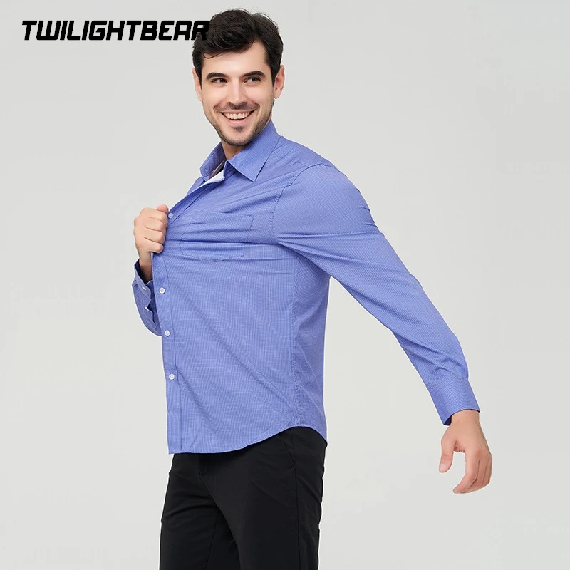 

2024 Stretch Men's Dress Shirts Long Sleeve Elastic Printed Office Shirt Fashion Solid Non-iron Wedding Shirt Men Clothing A2FA7