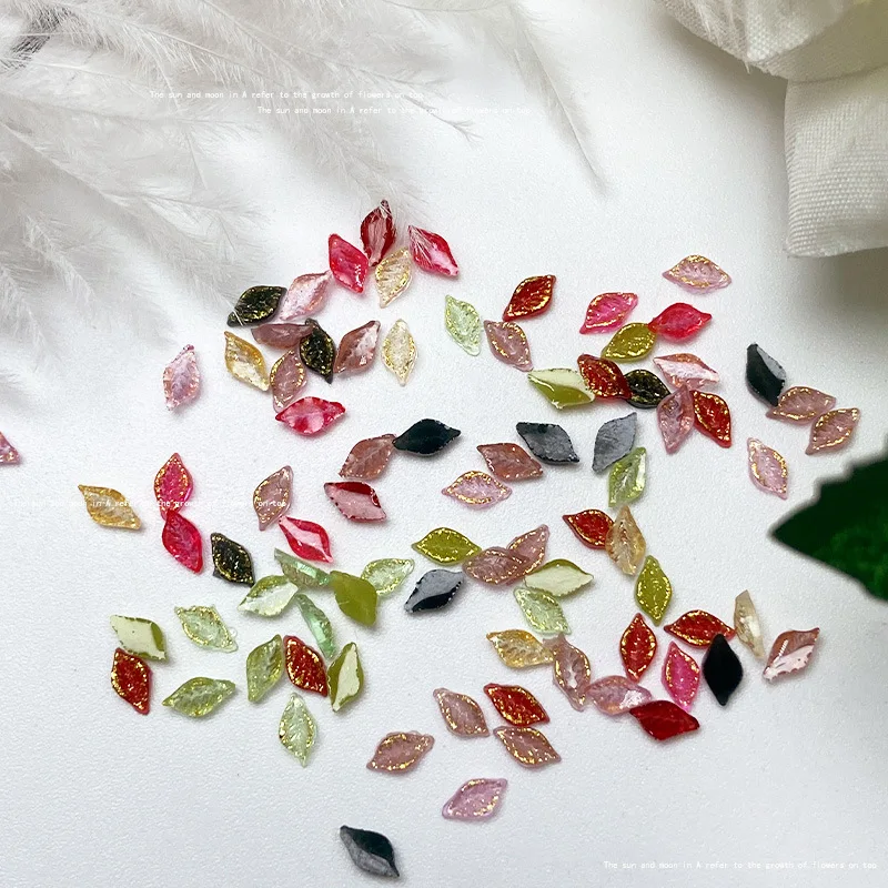 -Vers groen - Verschillende mini-bladeren Nagelornament Mix Kleur Mintblad Acryl Accessoires Lente Winter Hars 3D Nagelbedel 404