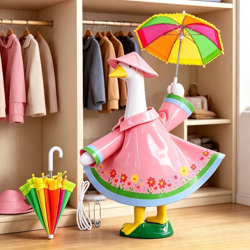 23 Inch Porch Goose Raincoat Set Waterproof Easy to Put On Summer Attire for Garden and Lawn Display