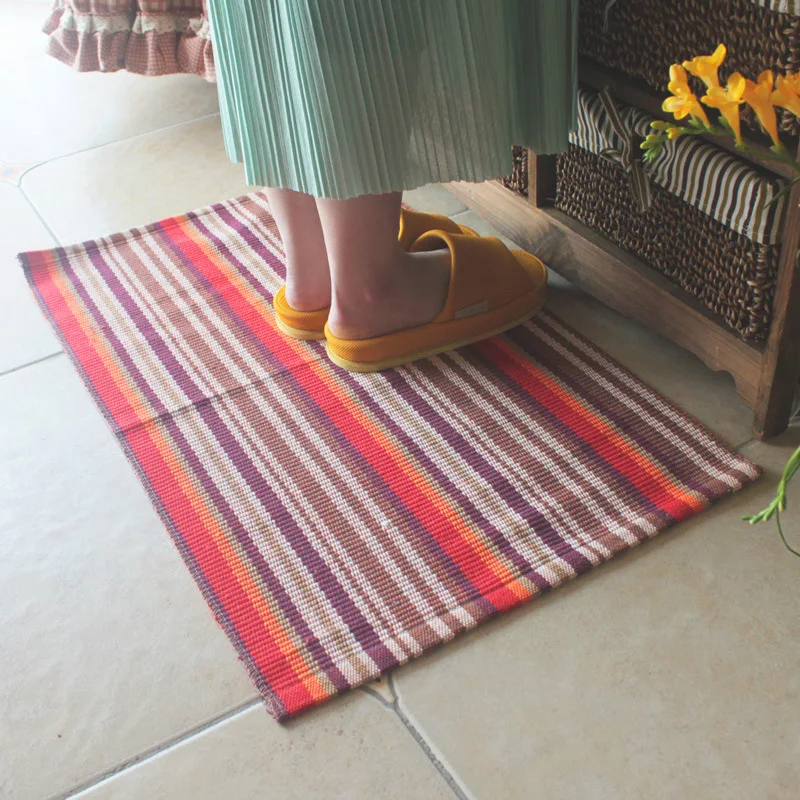 

Rugs Striped Cotton Thread Woven Floor Mat Decor Living Room Floor Mat