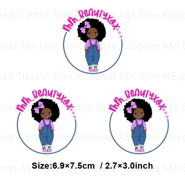 Black Magic Girl Clothes Patches Melinin Black Angel Princess Heat Transfer DIY T-Shirt Parches Thermo Sticker Stripes Decas