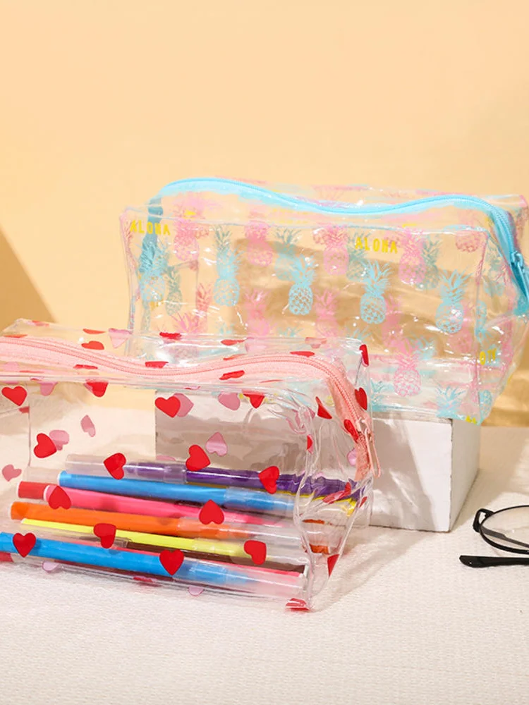 Big Waterproof Transparent Pencil Case PVC Stationery Gift Girls Students Pencil Bag Kawaii Makeup Cosmetic Bag Travel Bags