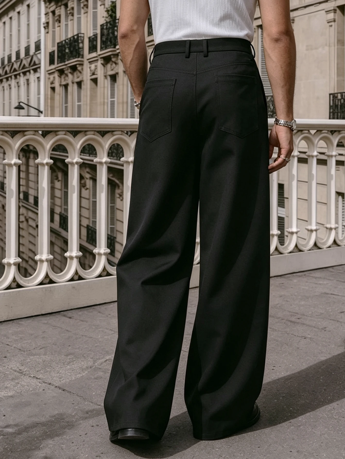 Spring/Summer Men's Solid Woven Pants, Zipper Decor, High Waist, Loose Wide Leg, Casual & Formal Suit Trousers for Daily Commute