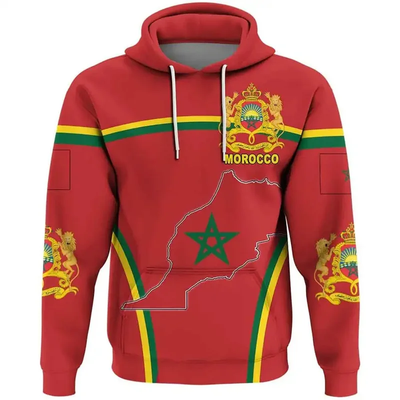 Morocco National Emblem Flag 3d Print Hoodie Men Women Long Sleeve Hooded Clothes Oversized Pullover Sweatshirt Tracksuits