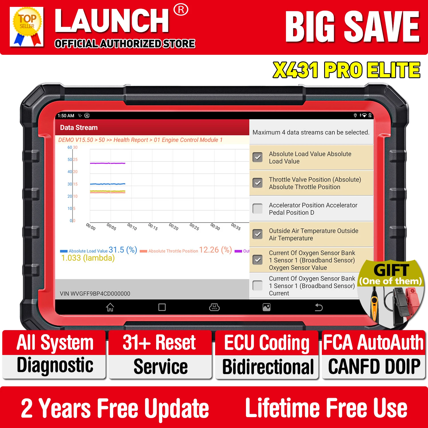 LAUNCH X431 PRO ELITE Bidirectional Scanner CANFD DOIP AutoAuth Diagnostic Tools Full System ECU Coding 31+ Service OBD2 Scanner