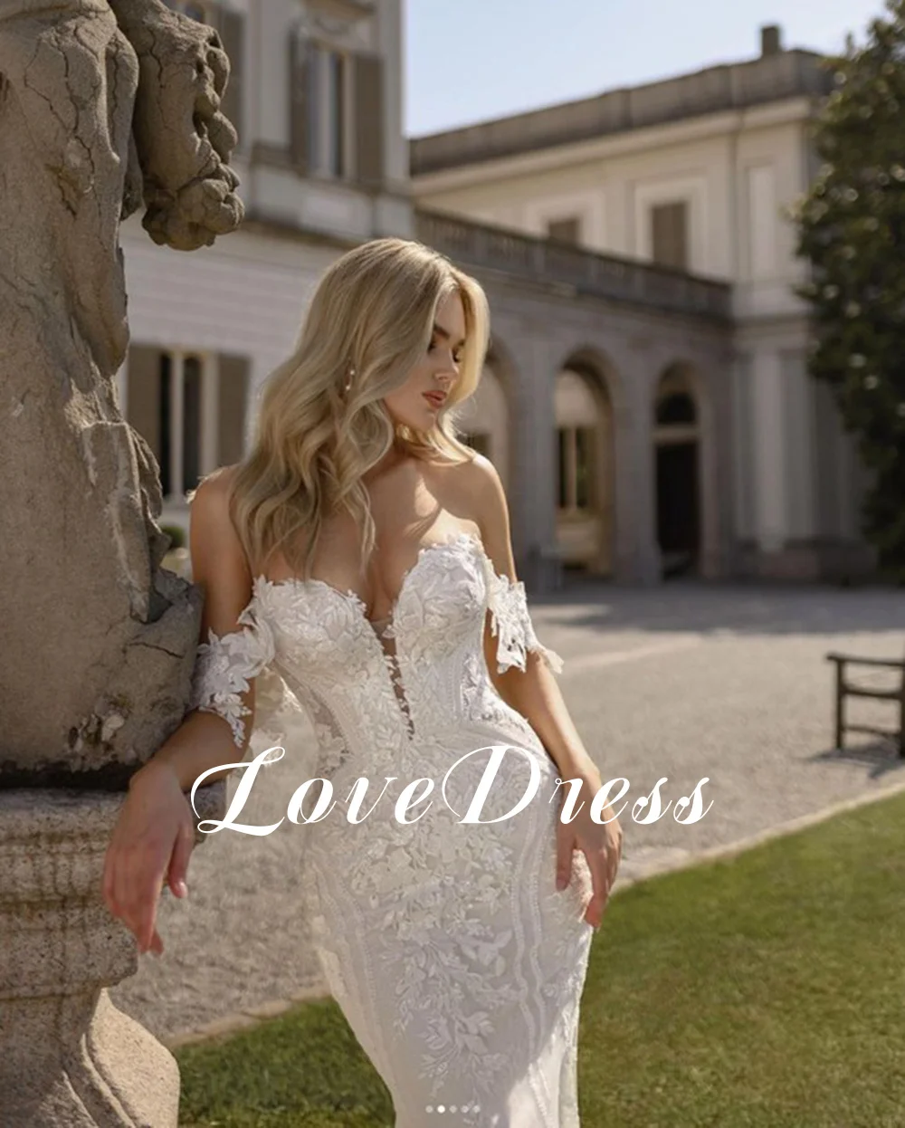 LoveDress Sweetheart Mermaid Wedding Dress Off Shoulder Lace Appliques Modern Spandex Bride Gown Backless Train Robe de mariée