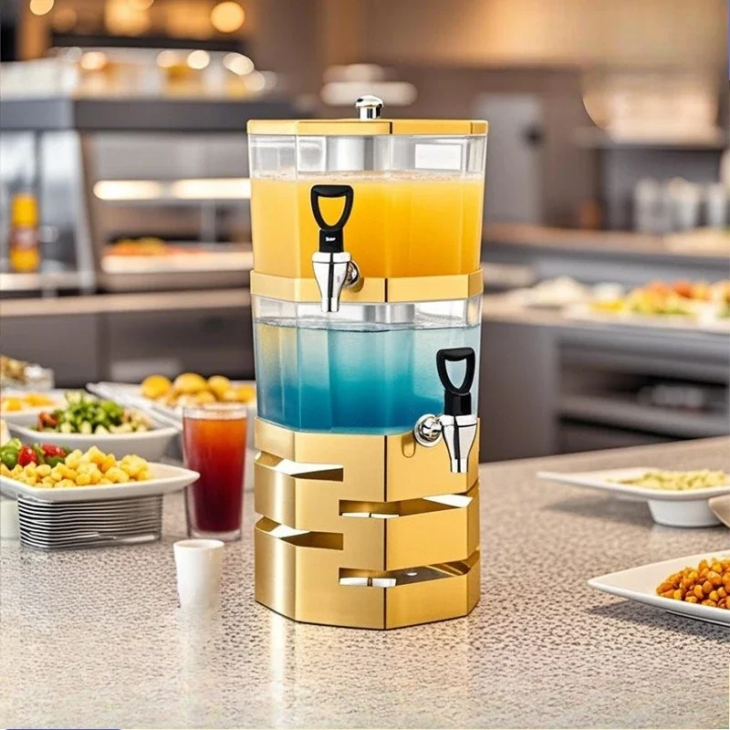 

Stainless steel juice tripod golden octagonal stacked beverage machine juicer hotel juice bucket hot and cold
