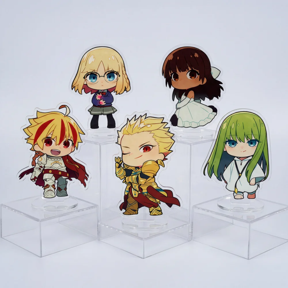 Fate/strange Soporte de Acrílico Falso de 10cm, Gilgamesh Enkidu Saber Richard I, Llavero de Doble Cara, Decoración de Escritorio de Anime, Regalo Coleccionable
