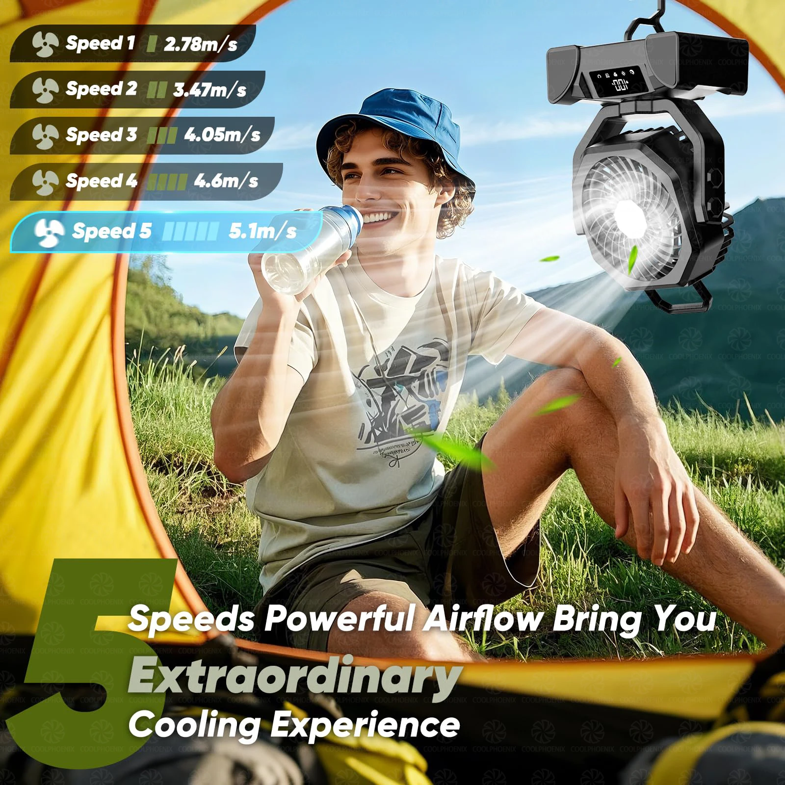 20000mAh مروحة التخييم بطارية قابلة للشحن المحمولة في الهواء الطلق مروحة خيمة لاسلكية مروحة السقف توزيع الهواء مع هوك و مصباح ليد