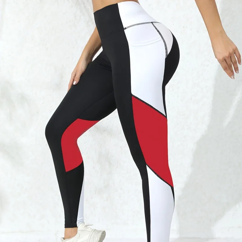 2024 Women Slim Pant Fitness Yoga Workout Running Elastic High Waist Butt Lift Sports Tights Color Block Leggings Trousers Pants