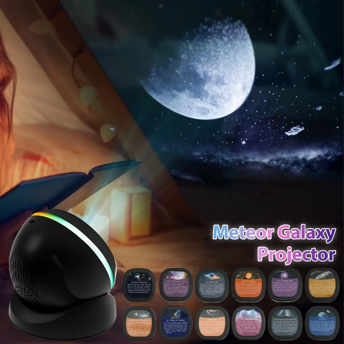 【Some】Meteor Galaxy Projector HD Projection Star Projector Realistic Starry 360° Rotation Realistic Starry Night Instrument