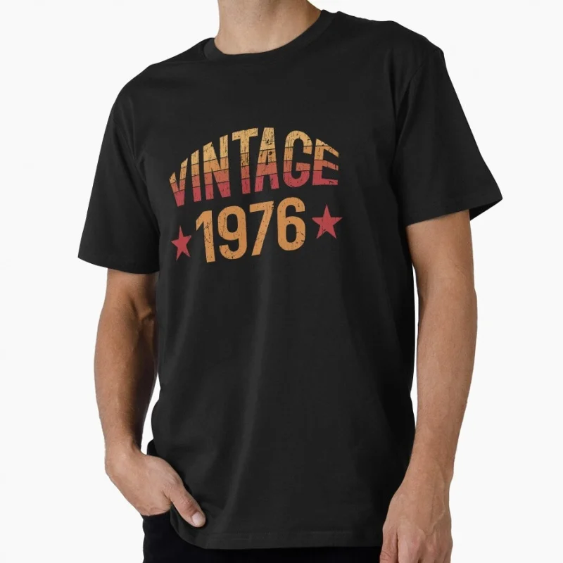 

70s Retro Born in 1976 vintage 50th birthday gift Gift T shirt Men's 100% cotton Short Sleeve Graphic clothes All size tee S-6XL