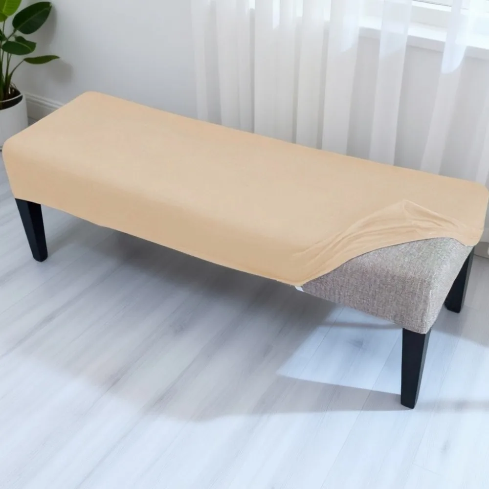 Elastic Bench Chair Cover Solid Color Removable Bench Slipcover Rectangular Shape Washable Piano Stool Cover Home Use