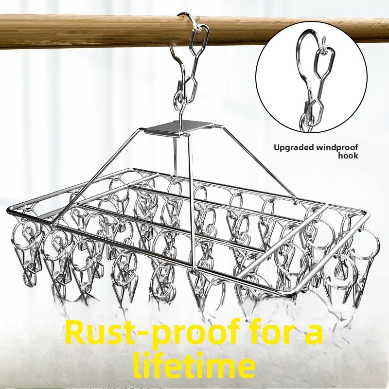 حبل غسيل من الفولاذ المقاوم للصدأ 304، رف تجفيف جوارب متعدد المشابك، أداة تبريد وتعليق الملابس الداخلية للاستخدام المنزلي، لل... #2