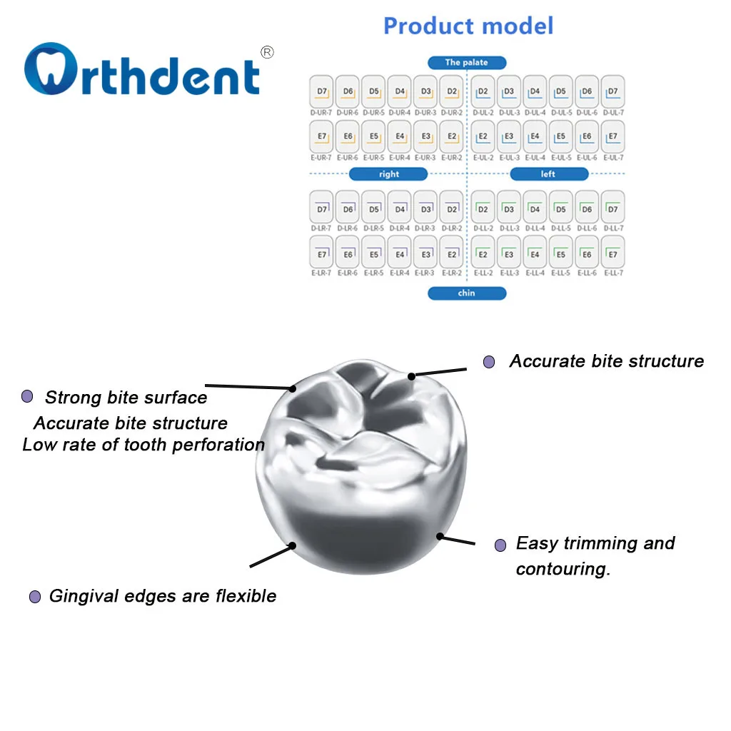 48Pcs Dental Crown Kid Adult Primary Molar Stainless Steel Temporary For Upper/Lower Left/Right Orthodontic Customized Crown