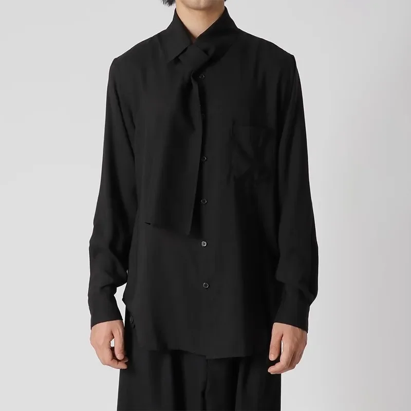 

YOJI OOAK оригинальный дизайн шарф воротник повседневная простая черная рубашка темный литературный фанат меньшинств для мужчин и женщин