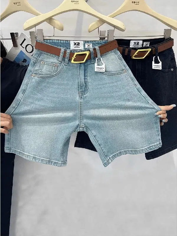 

Light Blue High Waist Wide Leg Jeans Women Summer Thin Loose plus Size Pear ape Straight Five Parts Pants Casual Sle