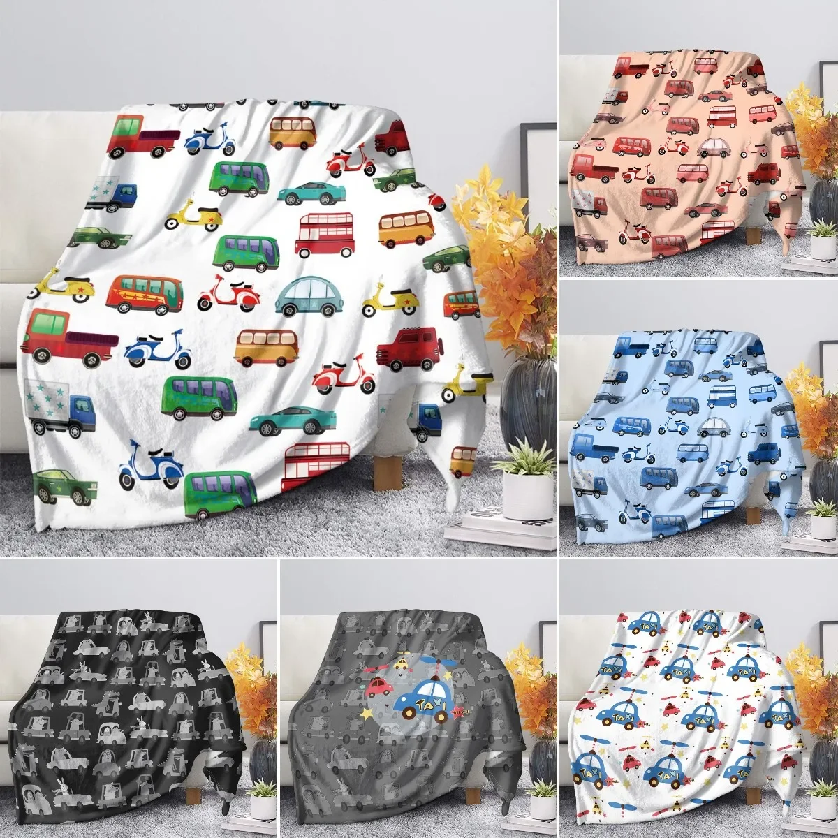 Home/Travel Throw Blanket Kawaii Car Design Fleece Plush Blanket for Child Bed Comfort Plush Blanket Bedroom Blankets King Size