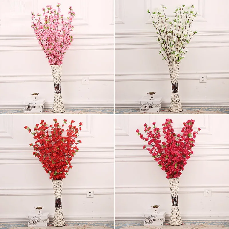 50/100pcs 65CM / 125CM Silk Flower Artificial Cherry Spring Plum Peach Blossom Branch Home Dining Room DIY Wedding Decoration Fl