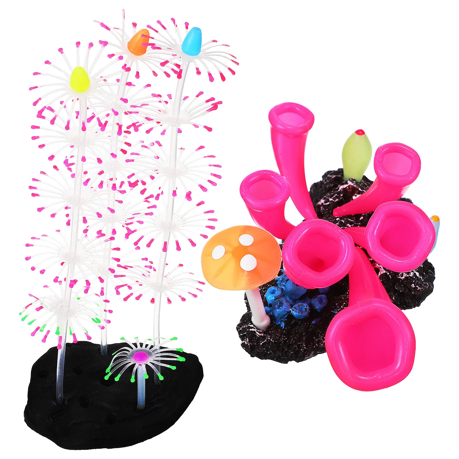 

2 Pcs Fish Tank Aquarium Artificial Plants Glow Glowing Decoration Ornaments Water Grass Decorations