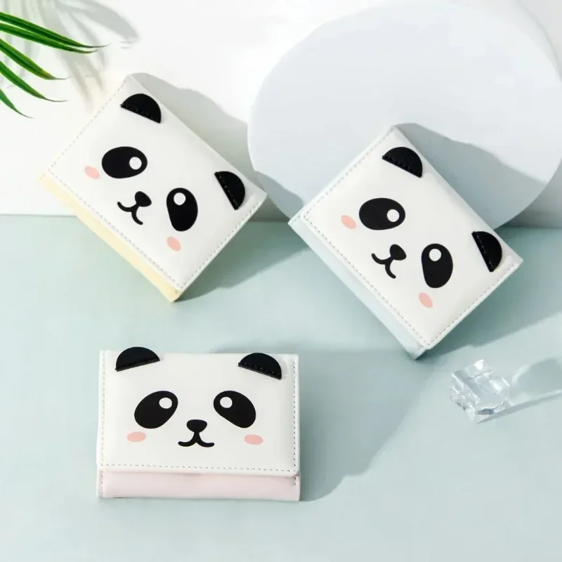 Cute Panda Small Money Clip Pocket Wallets for Students Mini Coin Purse Ultra-thin Small Buckle Card Bag Billeteras Para Mujer