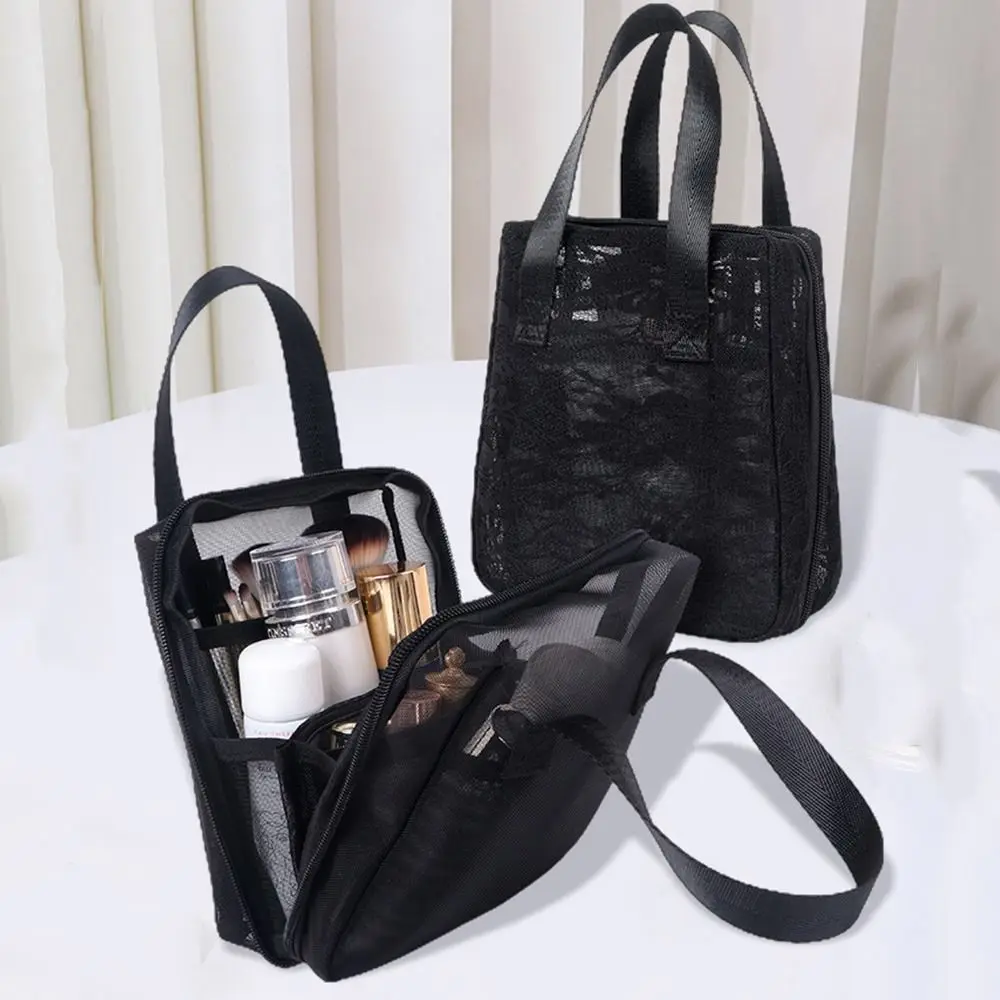 

Large Capacity Mesh Shower Bag Comfortable Handle Mesh/Lace Foldable Mesh Tote Large Opening Visible Portable Toiletry Pouch