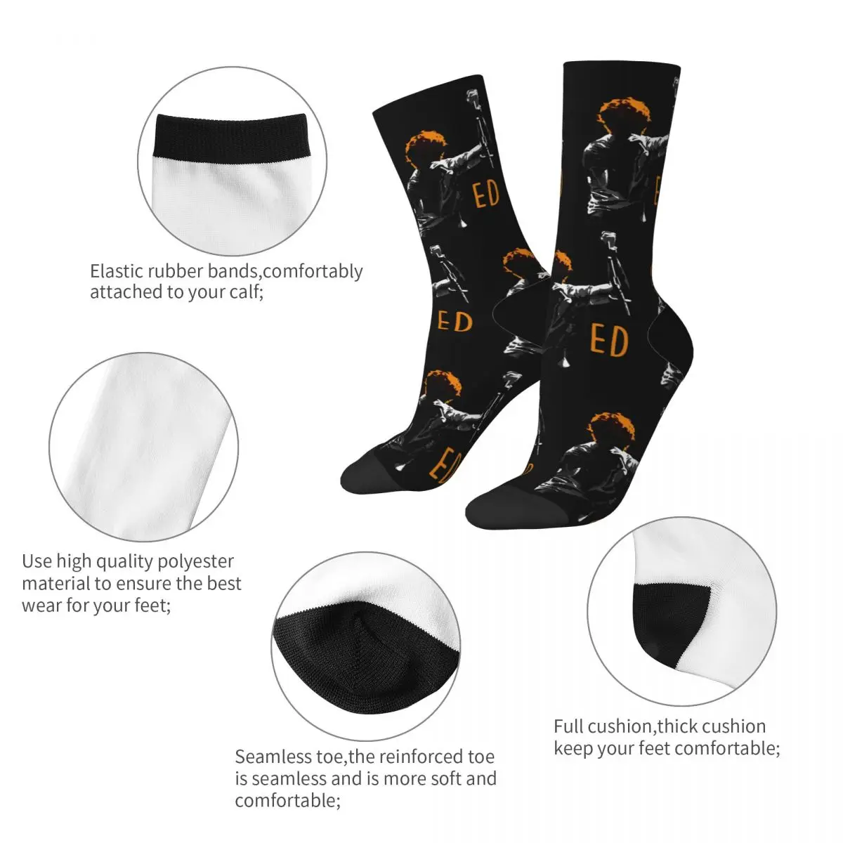 Autumn Winter Funny Men's Women's Singing Ed Sheeran Socks Music Breathable Football Socks