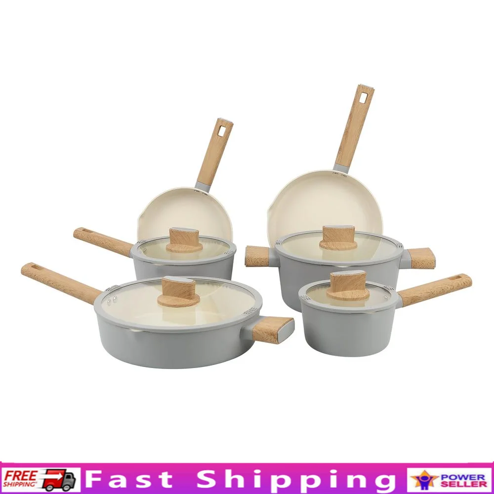

10 Pcs Nonstick Ceramic Cookware Set Aluminum Fast Heating Kitchen Pots Pans Dishwasher Safe Essential Cooking Gift