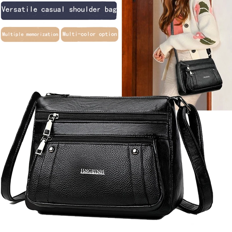 

Модная женская черная сумка через плечо из искусственной кожи с несколькими карманами на молнии для повседневных прогулок, стильная прочная повседневная сумка