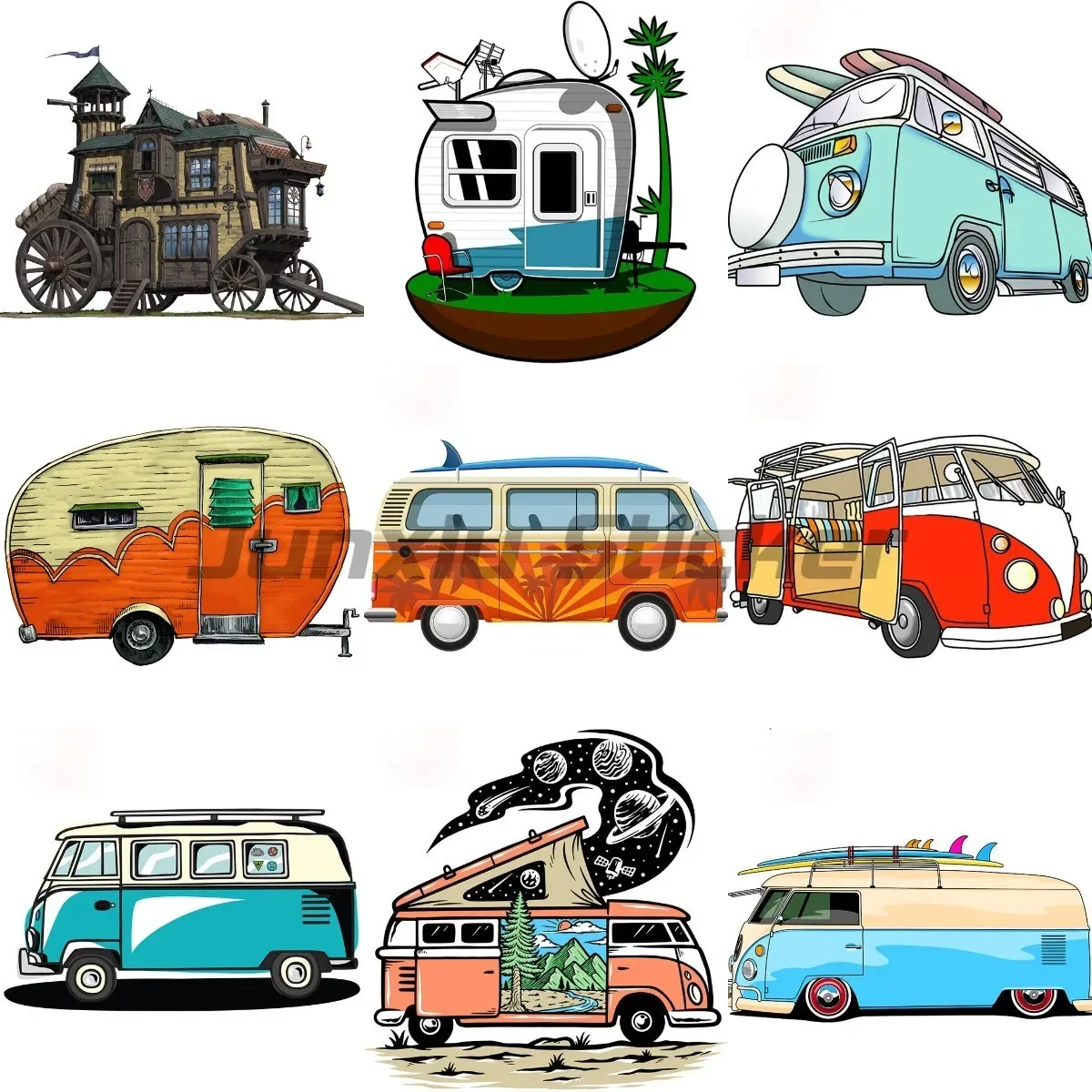 

Surf Van Vinyl RV Coconut Tree Stickers Motorcycle Camper Wall Truck Window Windshield Bumper Personality Decals Customizable