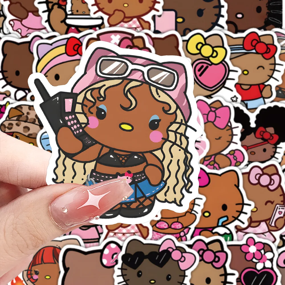 

56PCS Cartoon Cute Black Skin Hello Kitty Sticker Graffiti Creative DIY Decoration Refrigerator Scrapbook Waterproof Decal Toy