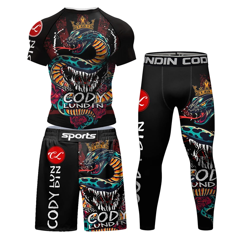 New Rashguards MMA Boxing T-shirt Men\'s Jiu Jitsu Kickboxing 4Pcs/Suit Muay Thai Shorts Rash Guard Sports Gym Bjj Gi Clothing