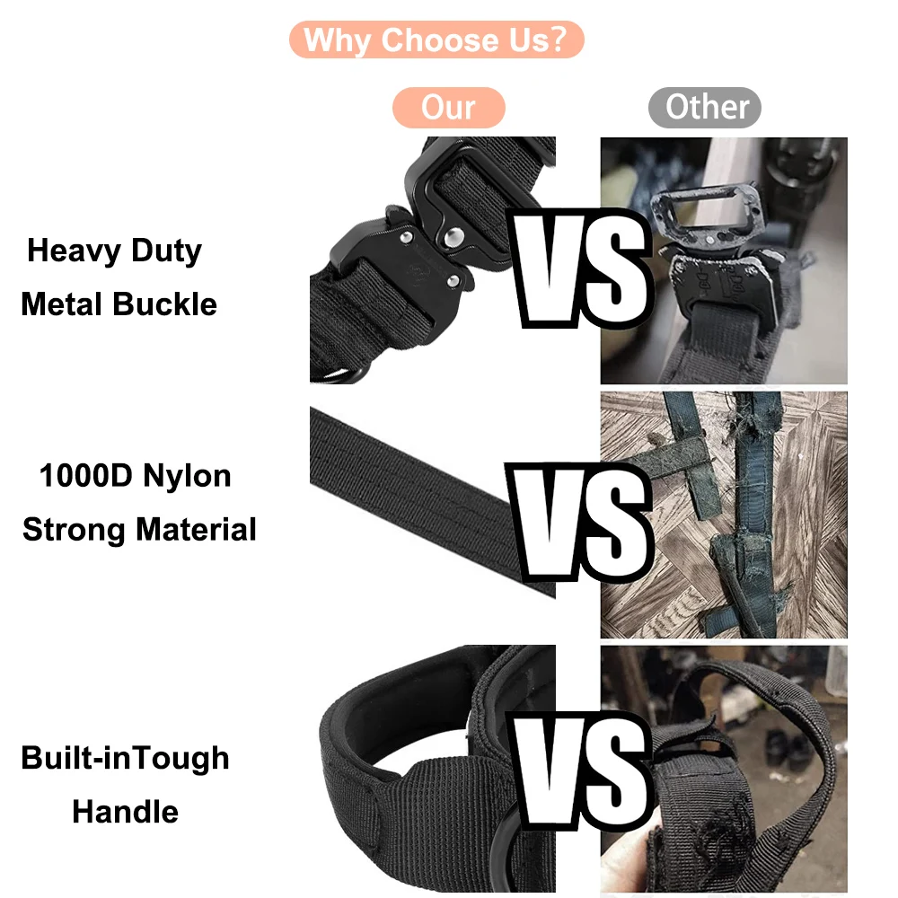 Tactical Dog Collar Heavy Duty Metal Buckle Adjustable Military Training Nylon Control Handle Medium Large Dogs German Shepherd