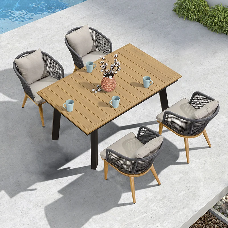 

Terrace tables and chairs garden rope woven leisure dining table garden outdoor armchair sunshine room villa outdoor chair