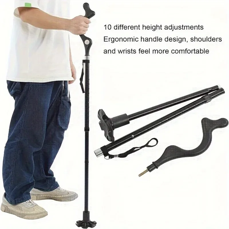 Bastone da trekking in alluminio leggero a 1 radice - Bastoncini da trekking ad altezza regolabile, impugnatura ergonomica antiscivolo, design pieghevole compatto con