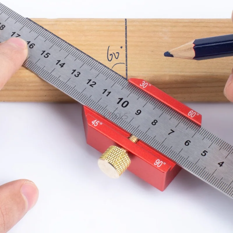 45/90° Angle Steel Ruler Positioning Block Stop Angle Scriber Line Marking Steel Ruler Fixed Limit Woodworking Measuring Tool