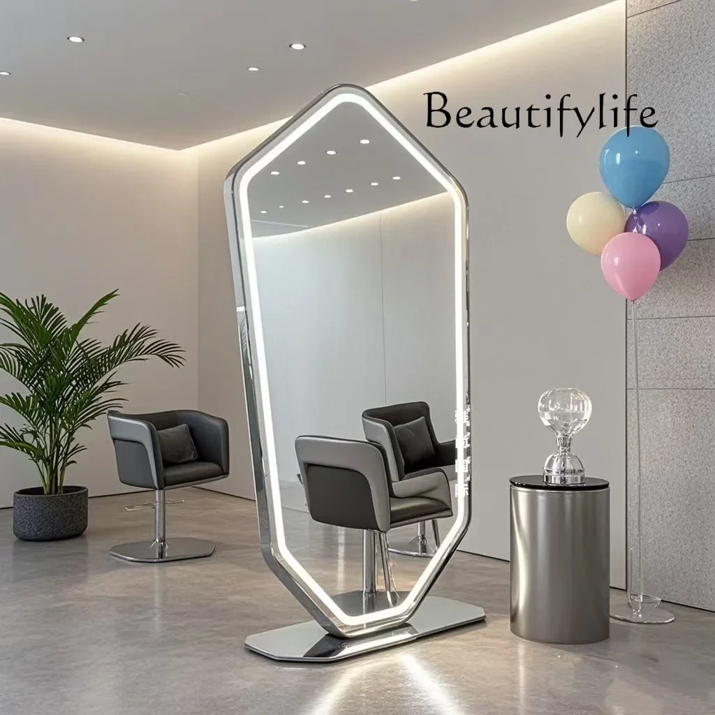 HH Barber shop mirror with lamp single and double-sided hair cutting floor mirror hair salon special simple hair salon mirror
