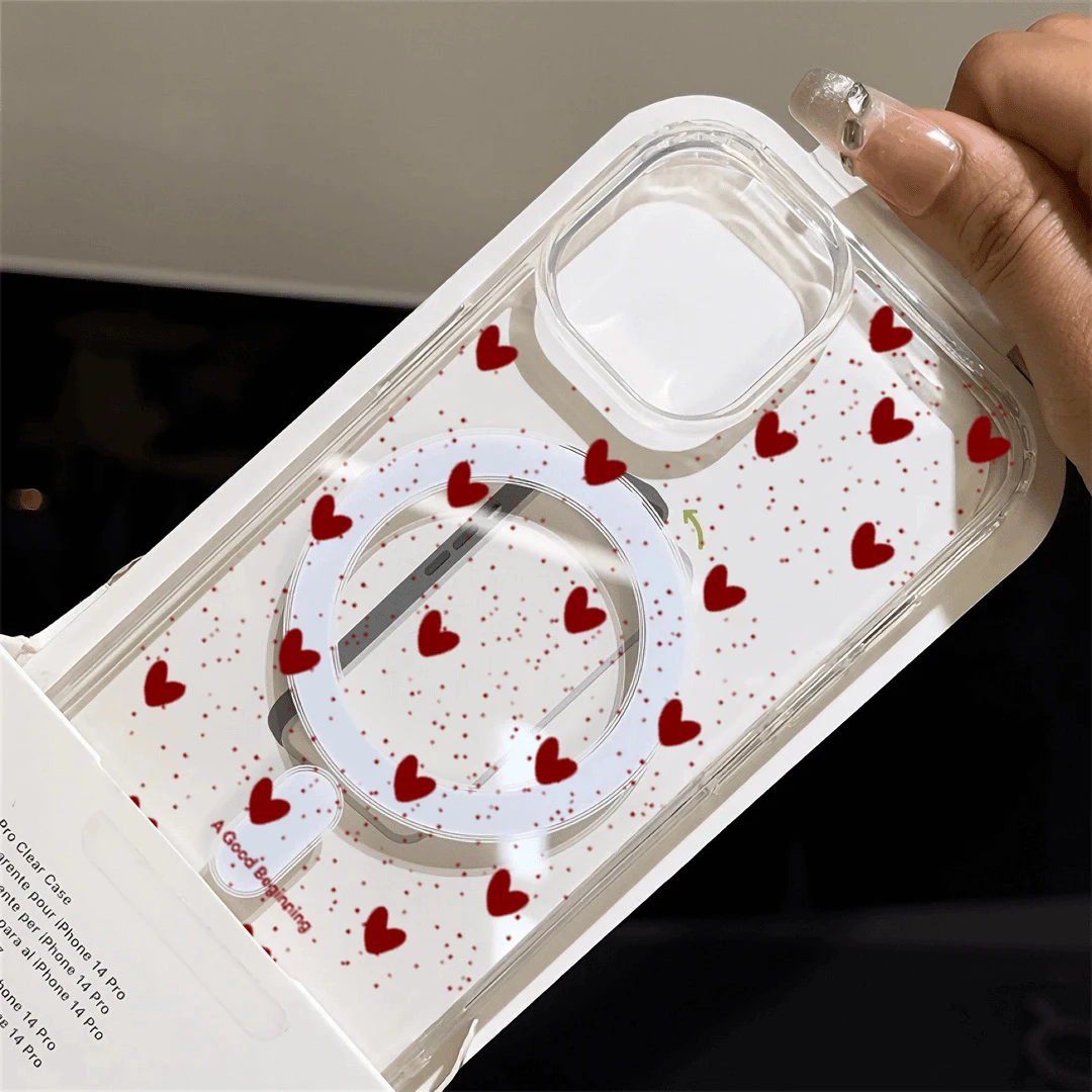 INS Red Love Heart Sexy Transparent Silicone Case For iPhone 16 17 15 14 13 12 11 Pro Max Shockproof Clear For Magsafe TPU Cover view 4