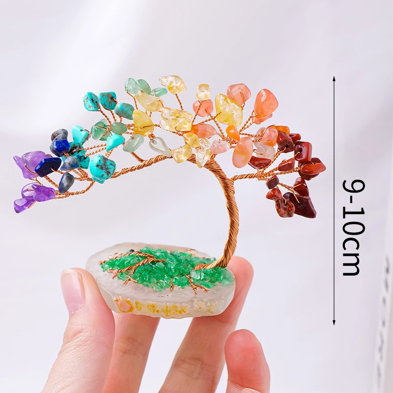 Healing 7 Chakra Crystal Tree, Wire Wrapped, Mini, Small Natural Chips Stone, Lucky Tree, Fengshui Ornament, Amulet