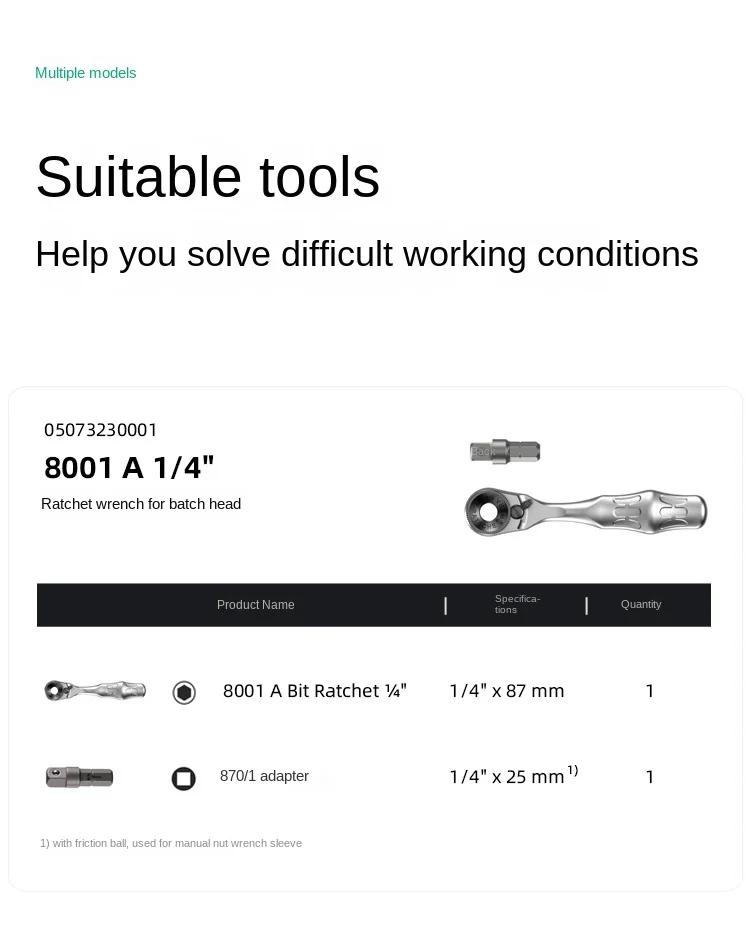Wera Wei 8001A MINI ratchet wrench socket wrench with adapter