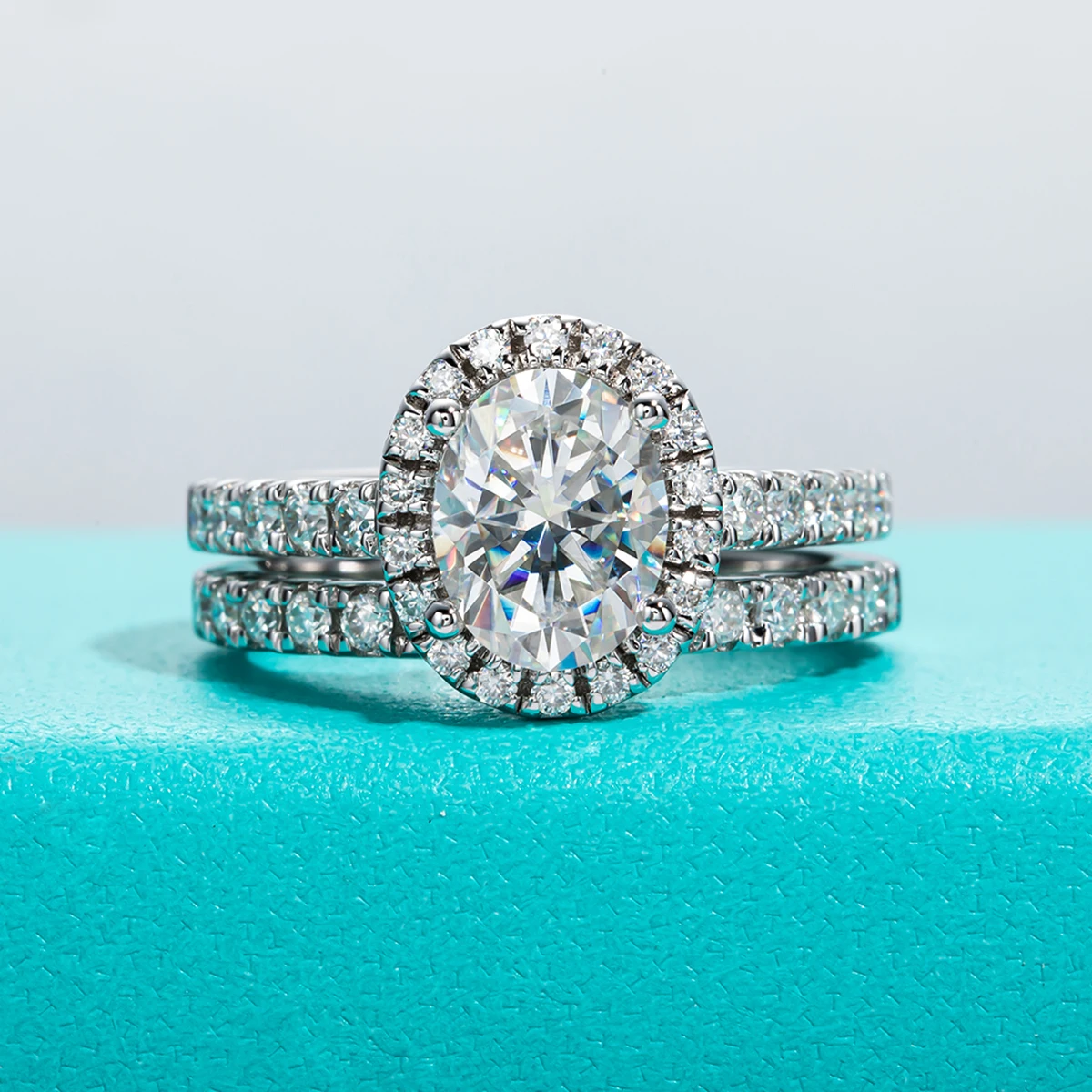 AnuJewel 2ct (insgesamt 2,648ct) Oval Cut D Farbe Moissanit Braut Ring Set Ehering Silber Ringe Mit Cer Schmuck Großhandel