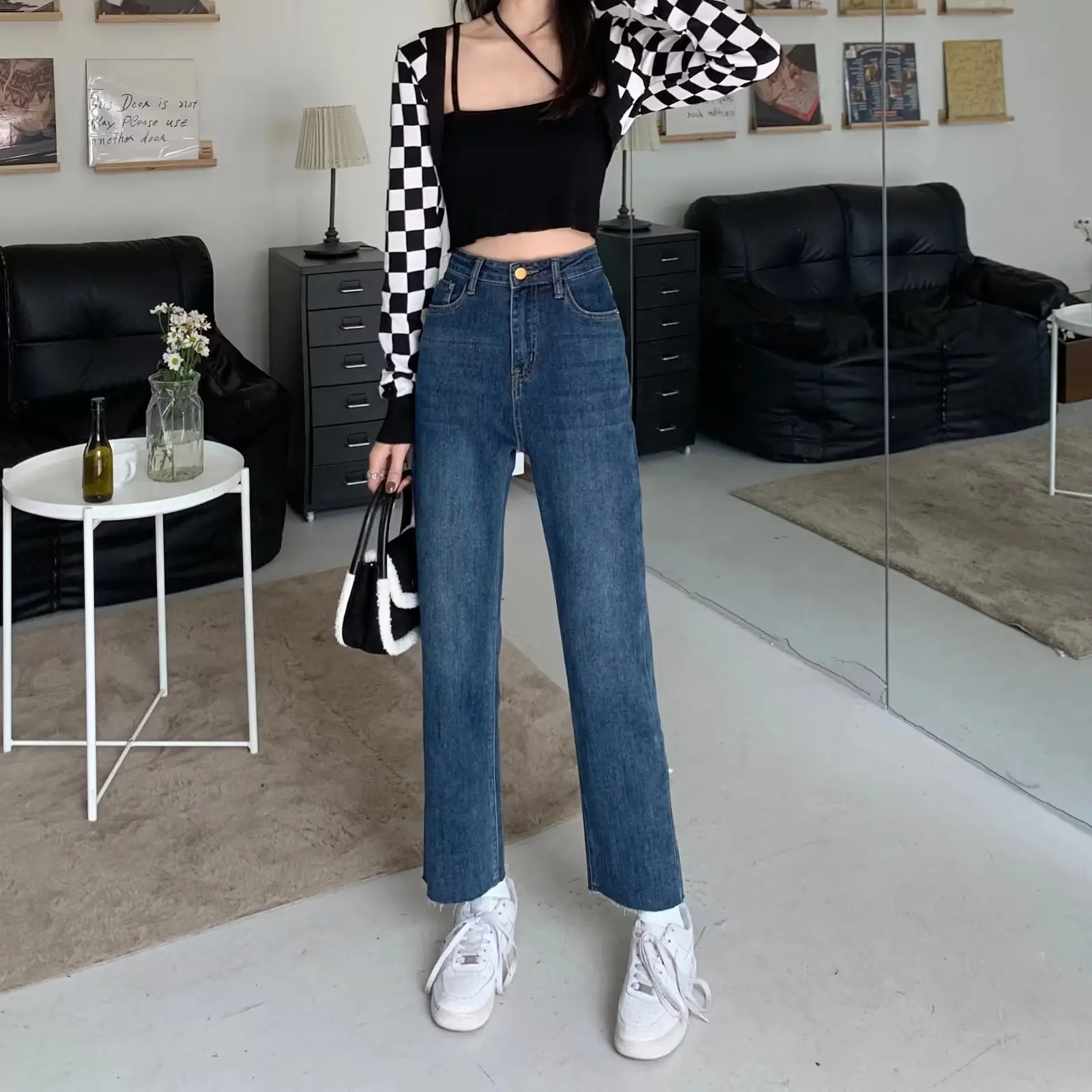 Taille haute coupe ajustée printemps automne Denim pantalon 2025 nouveau Sle mince Tube jean pour ort femmes neuf Points été mince