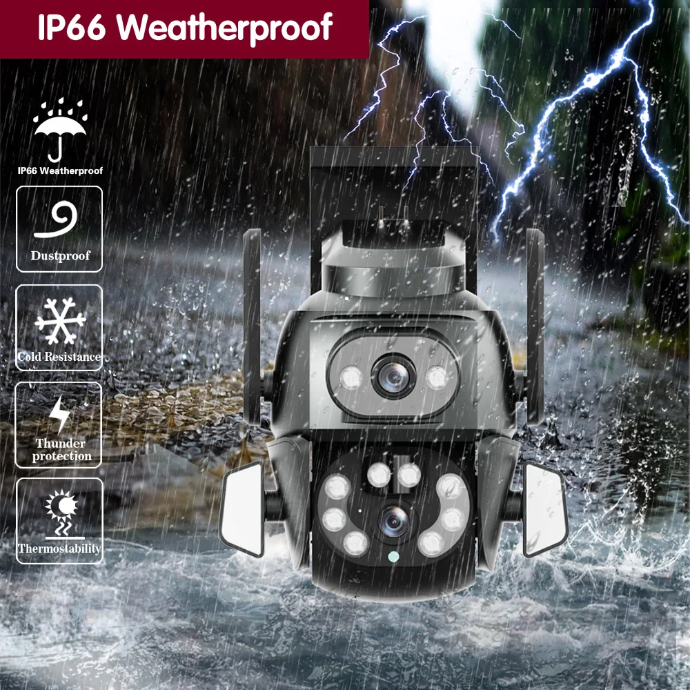 4K HD Outdoor Wifi IP Security Camera Dual Lens Auto Tracking PTZ Wireless CCTV Surveillance Camera Color Night Vision IP Cam