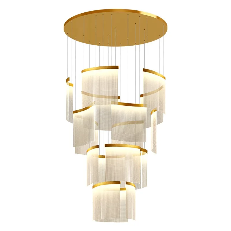

Duplex gold black led round acrylic panel pendant pendant light, staircase indoor ceiling lighting decorative light fixtures.