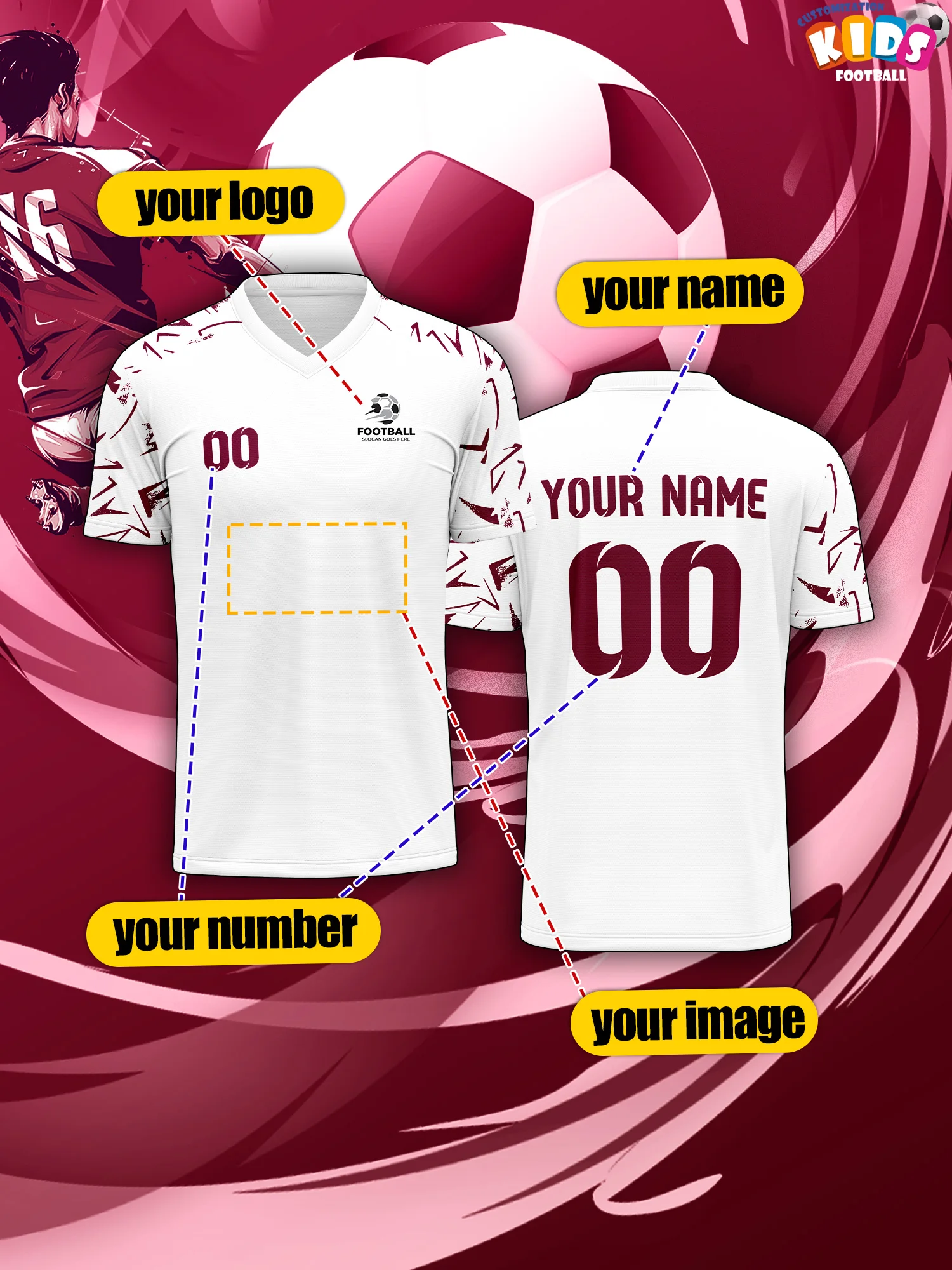 2026 Children's Custom Name and Number Sports V-Neck Jersey, Quick-Drying, Stylish, Heat-Sublimation Technology, Casual Wear