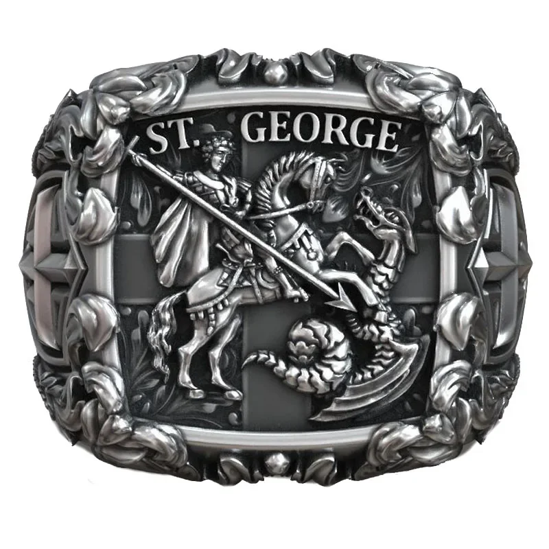 

17g Saint George the Victorious Knight Cross Christian Signet For Mens Customized 925 Solid Sterling Silver Many Sizes Rings Sz