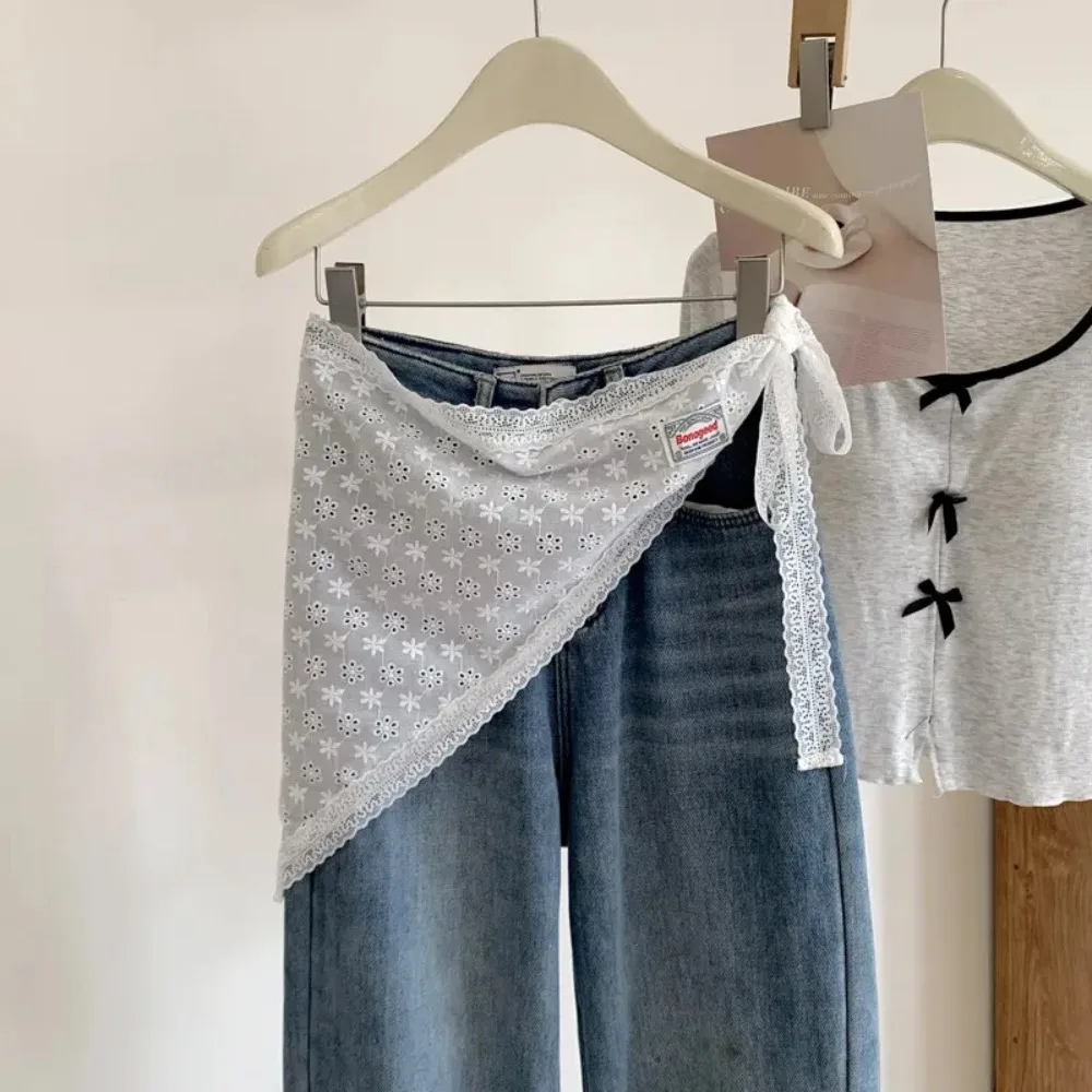 Мягкая милая кружевная полуюбка Y2K, газовая юбка с высокой талией, верхняя одежда на шнуровке с цветочной вышивкой, мини-юбка для вечеринки