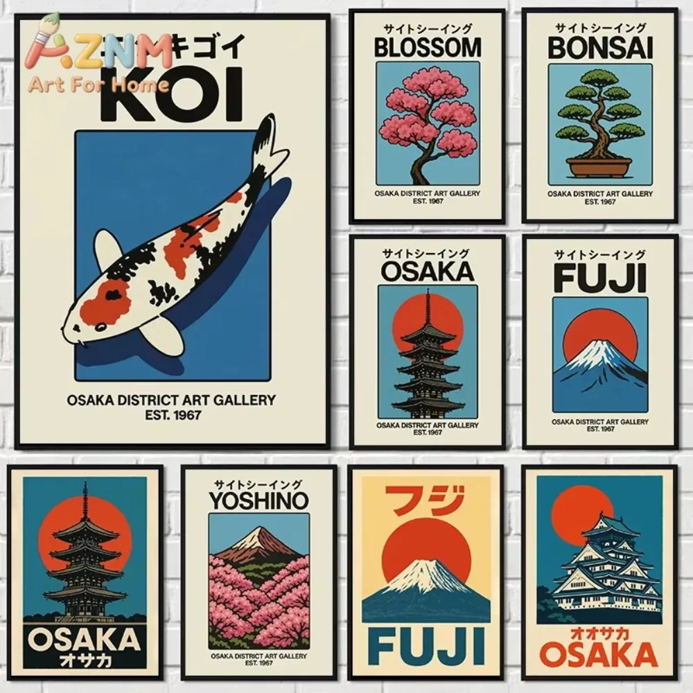 

1pc Vintage Japan Traveling Art Osaka Tokyo Fuji Blossom Yoshino Japanese Zen Poster Canvas Painting Wall Pictures Room Decor